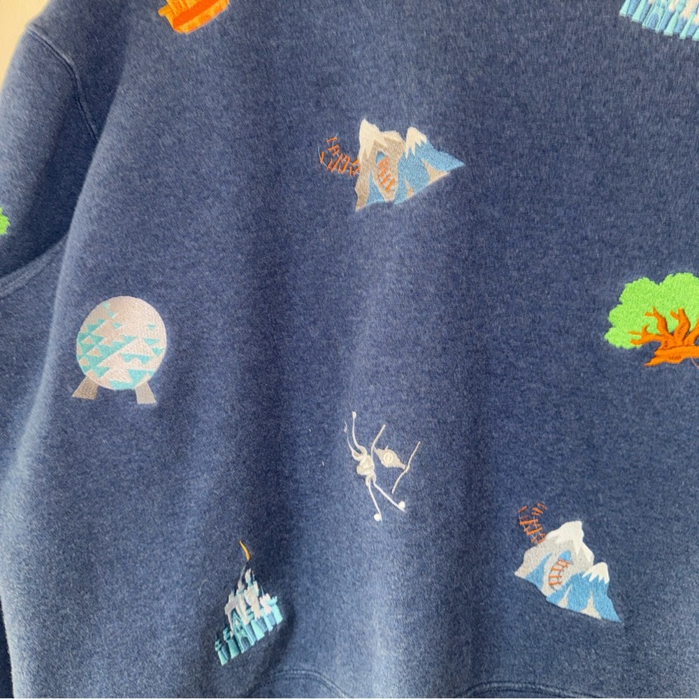 Disney Parks Disney World Rare Blue Embroidered Ride Icon Sweatshirt Size Lg - Picture 4 of 5